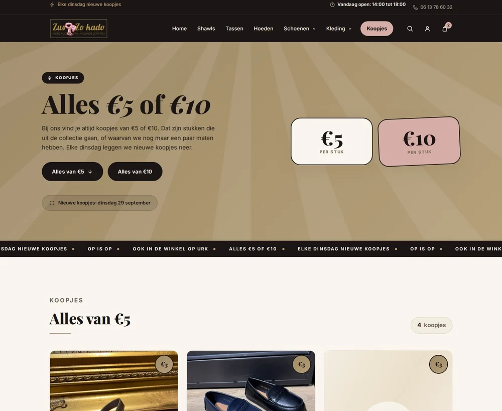 De webshop van Zus en Zo Kado met de koopjes van 5 en 10 euro